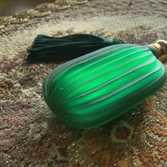 Green Glass Perfume Bottle with Tassel